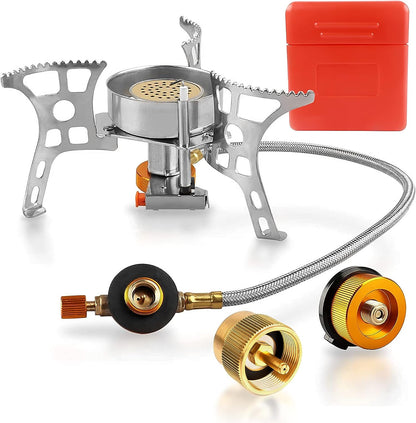 Ultimate Portable Camping Stove with Fuel Canister Adapter - 3900W Windproof Mini Gas Stove with Piezo Ignition for Hiking and Backpacking