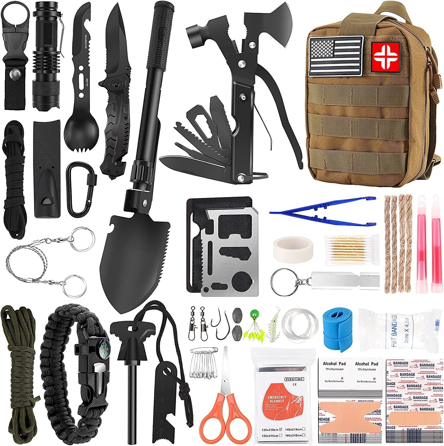 Ultimate Emergency Survival Kit & First Aid Combo - 142pcs Gear with Molle Pouch, Perfect Gift for Men, Dads, and Adventurers - Ideal for Camping, Hiking & Outdoor Adventures