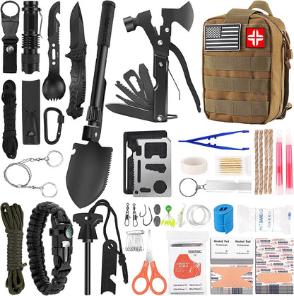 Ultimate Emergency Survival Kit & First Aid Combo - 142pcs Gear with Molle Pouch, Perfect Gift for Men, Dads, and Adventurers - Ideal for Camping, Hiking & Outdoor Adventures