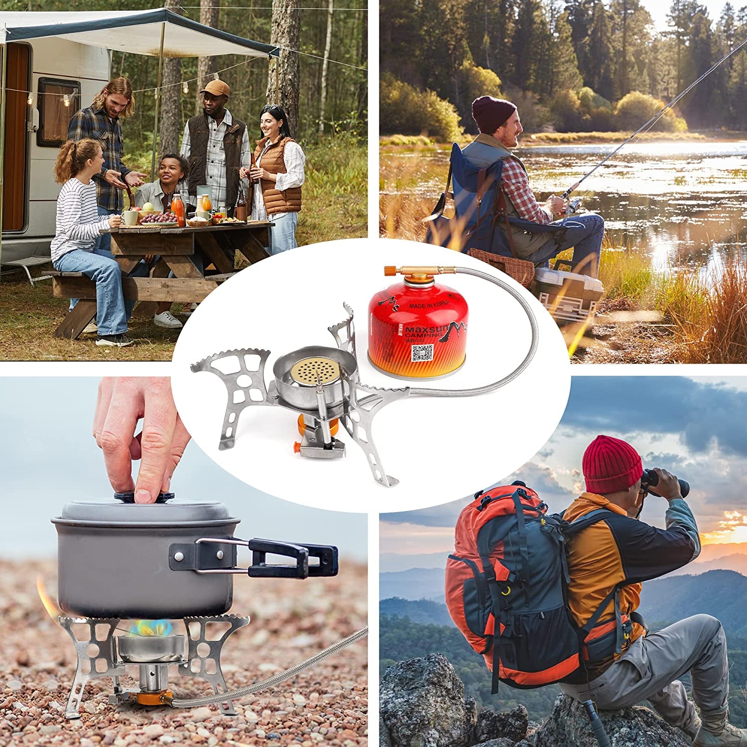 Ultimate Portable Camping Stove with Fuel Canister Adapter - 3900W Windproof Mini Gas Stove with Piezo Ignition for Hiking and Backpacking