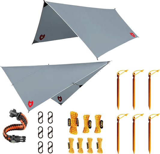 Ultimate 10X10 Waterproof Camping Tarp - Lightweight Survival Shelter & Versatile Hammock Cover - Includes Survival Bracelet - Available in Multiple Colors