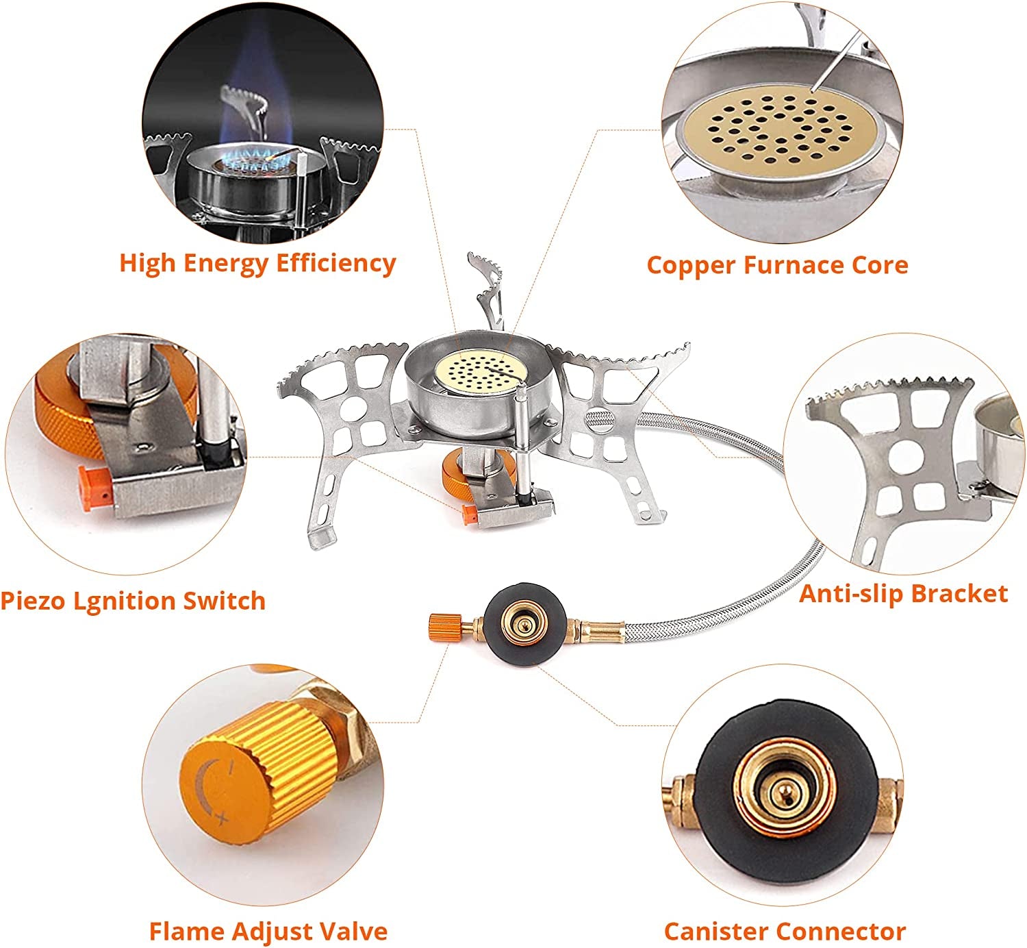 Ultimate Portable Camping Stove with Fuel Canister Adapter - 3900W Windproof Mini Gas Stove with Piezo Ignition for Hiking and Backpacking