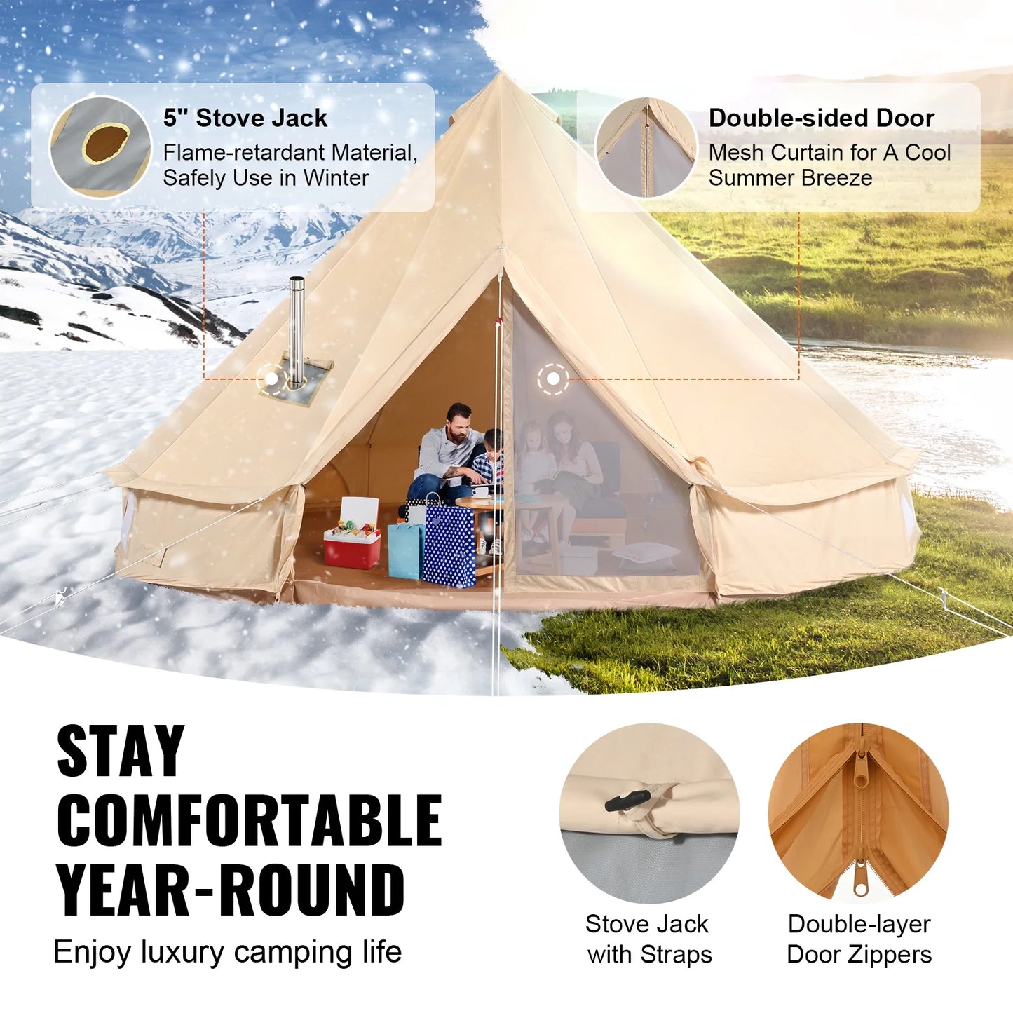 All-Weather Camping Tent with Convenient Stove Jack