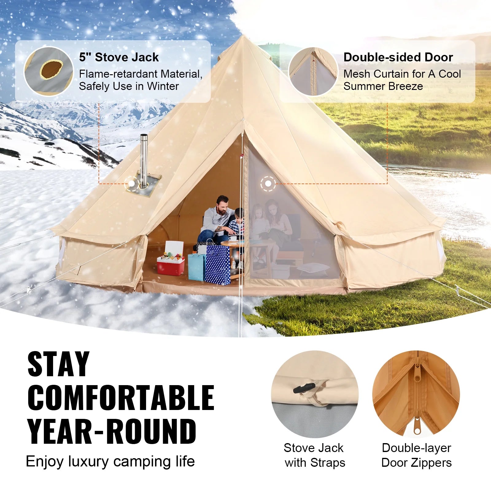 All-Weather Camping Tent with Convenient Stove Jack