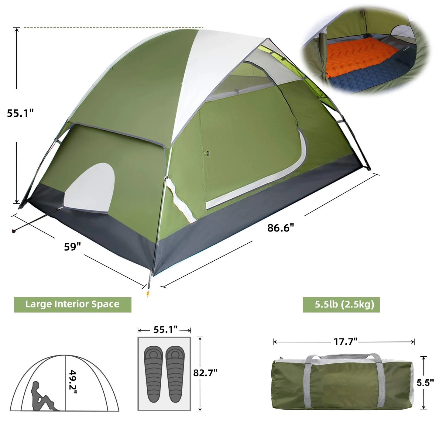 Lightweight Waterproof 2-Person Camping Tent - Perfect for Outdoor Adventures, Only 5 lbs!