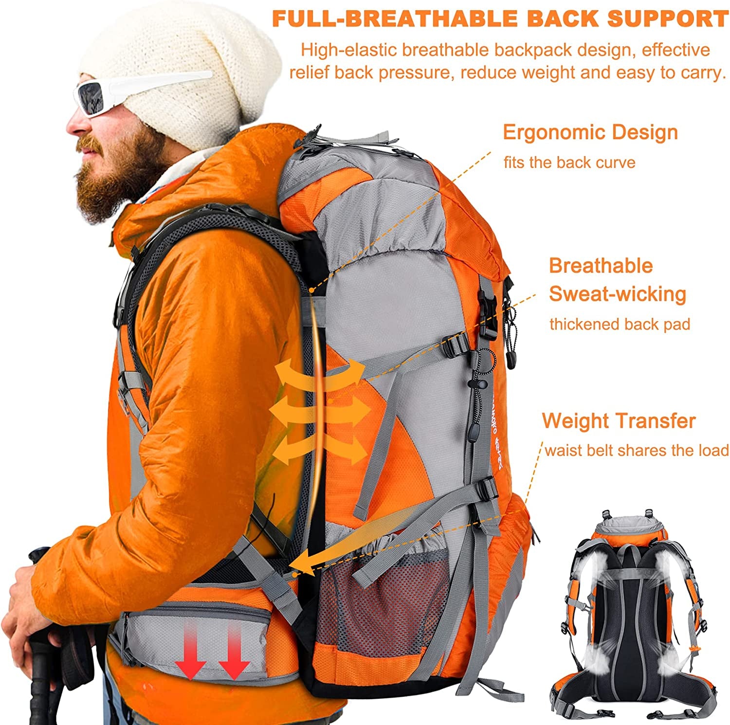 Ultimate 50L Hiking Backpack with Waterproof Rain Cover - Perfect for Adventures!
